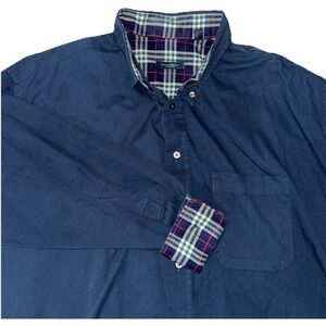 Burberry Long Men's XL Plaid Flip Cuff Navy Blue Button Down Shirt